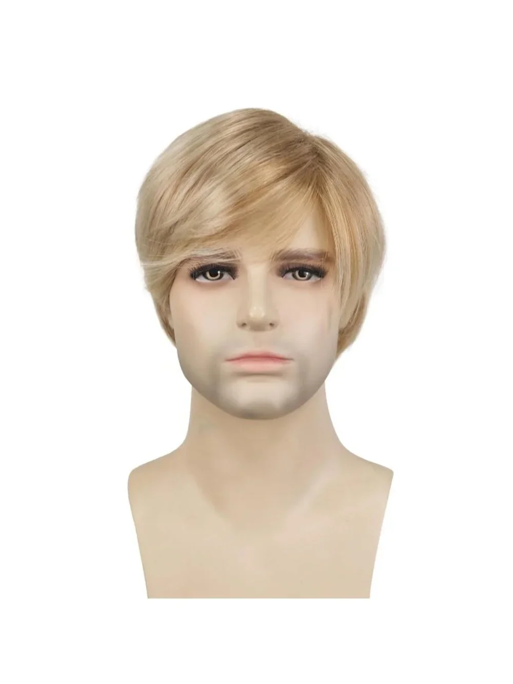 Men's Blonde Short Straight Layered Pixie Cut with Shaggy Long Bangs Anime Wig